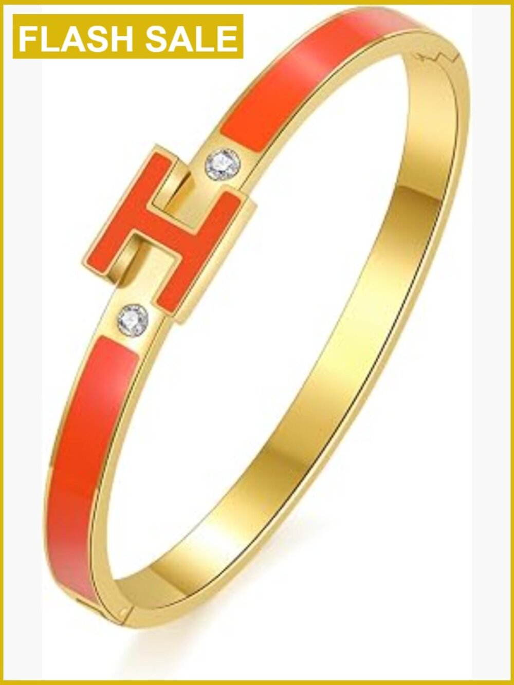 18K Gold Plated Titanium Steel Cuff Bangle Bracelet with Cubic Zirconia,
